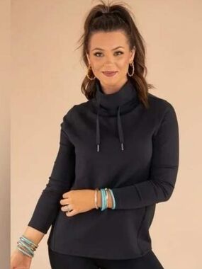 Spanx Air Essentials Got Ya Covered Pullover Sweatshirt Mock Neck Black SzS